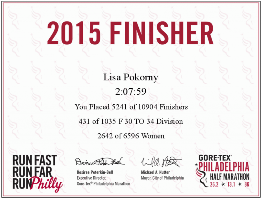 Philly Finisher Certificate